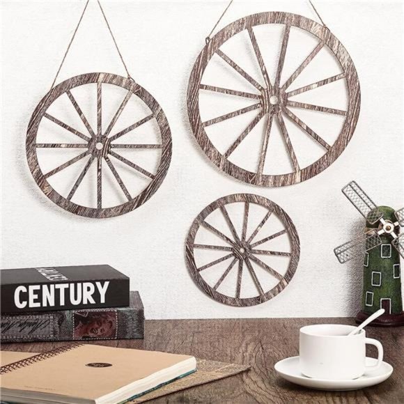 3 Pcs Wooden Wagon Wheel Decor 12/10/8 Inch Old Western Western Wall Decor - Picture 2 of 6